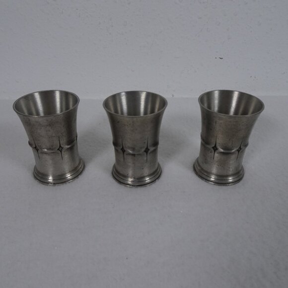 Vintage SKS ZINN 95% Pewter Embossed Shot Glass Set of 3 Cups Goblet - Picture 2 of 8